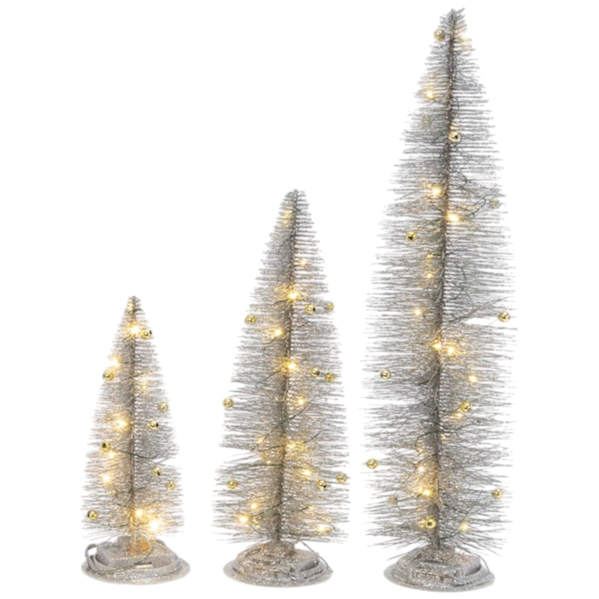 Lighted Holiday Bottle Brush Trees - Silver Set of 3