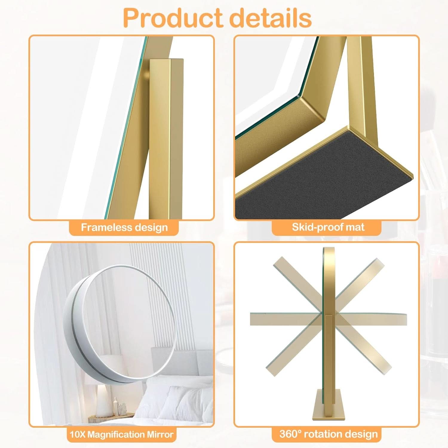 Lighted Makeup Mirror With LED Three Color Lighting Modes