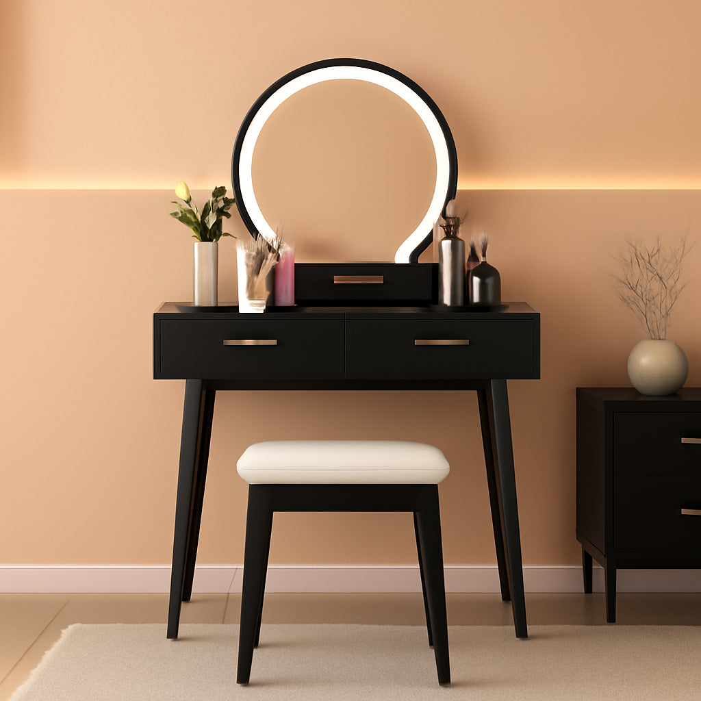 Lighted Makeup Vanity Desk With Cushioned Stool 3 Lighting Modes