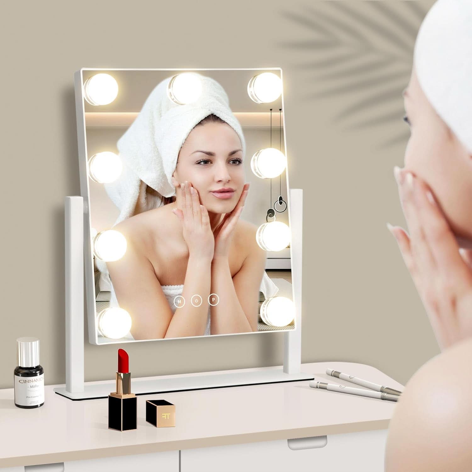 Lighted Makeup Vanity Mirror With 3 Color Modes And 10X Magnification White