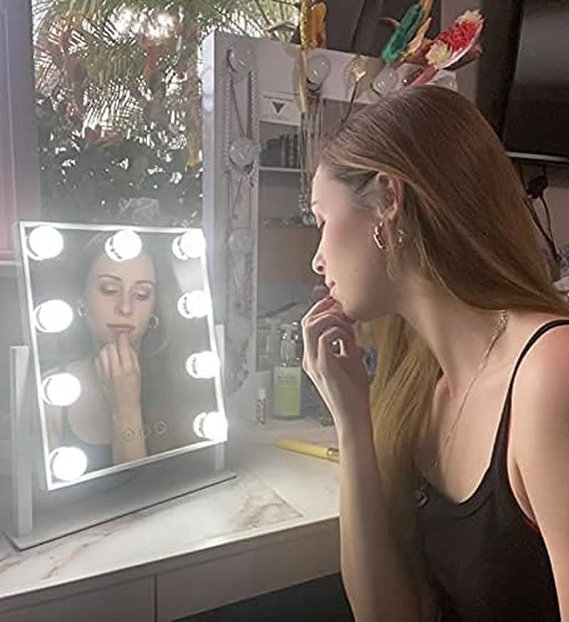 Lighted Makeup Vanity Mirror With 3 Color Modes And 10X Magnification White