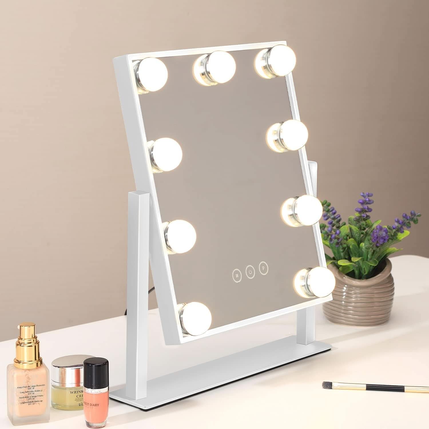 Lighted Makeup Vanity Mirror With 3 Color Modes And 10X Magnification White