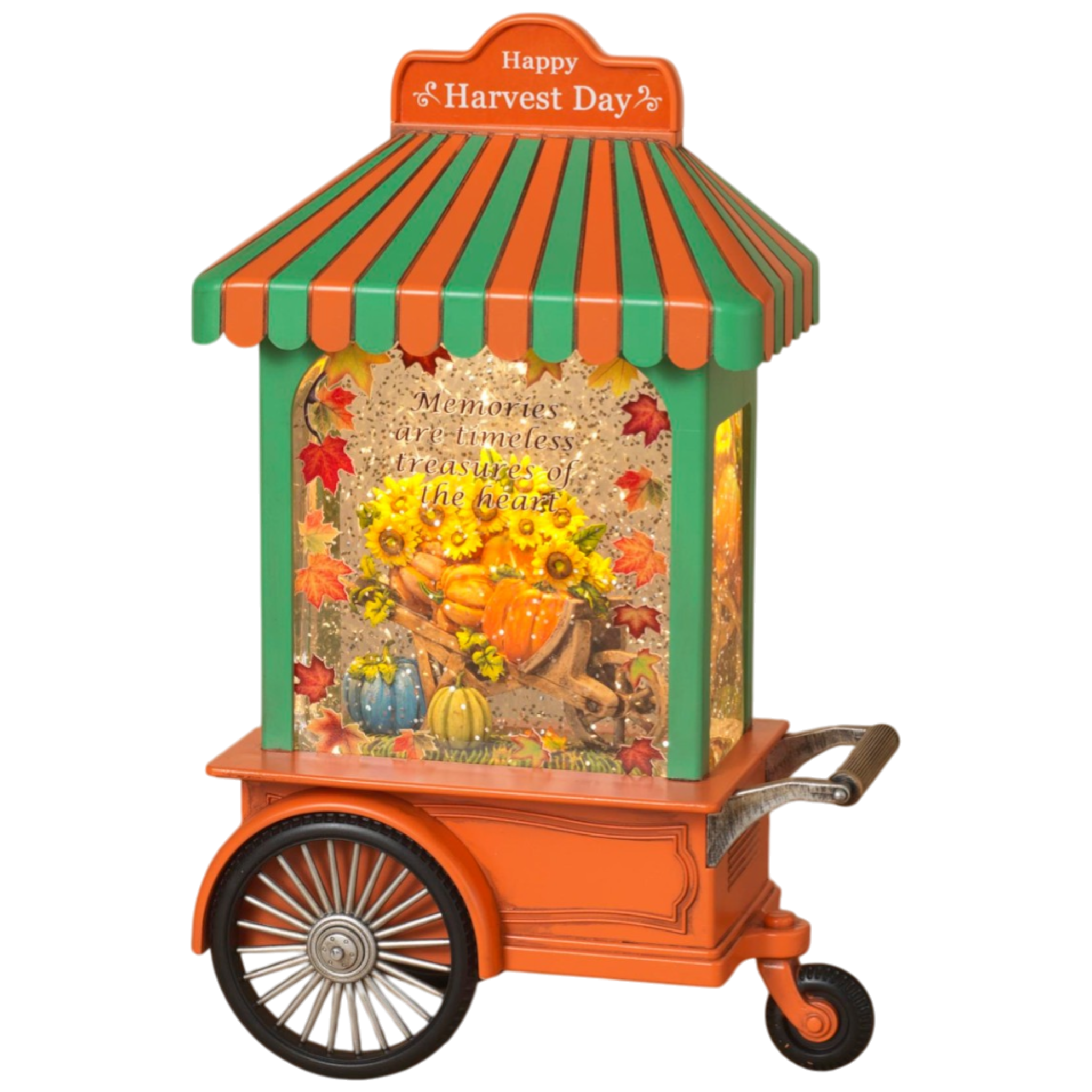 Lighted Spinning Harvest Water Globe Cart