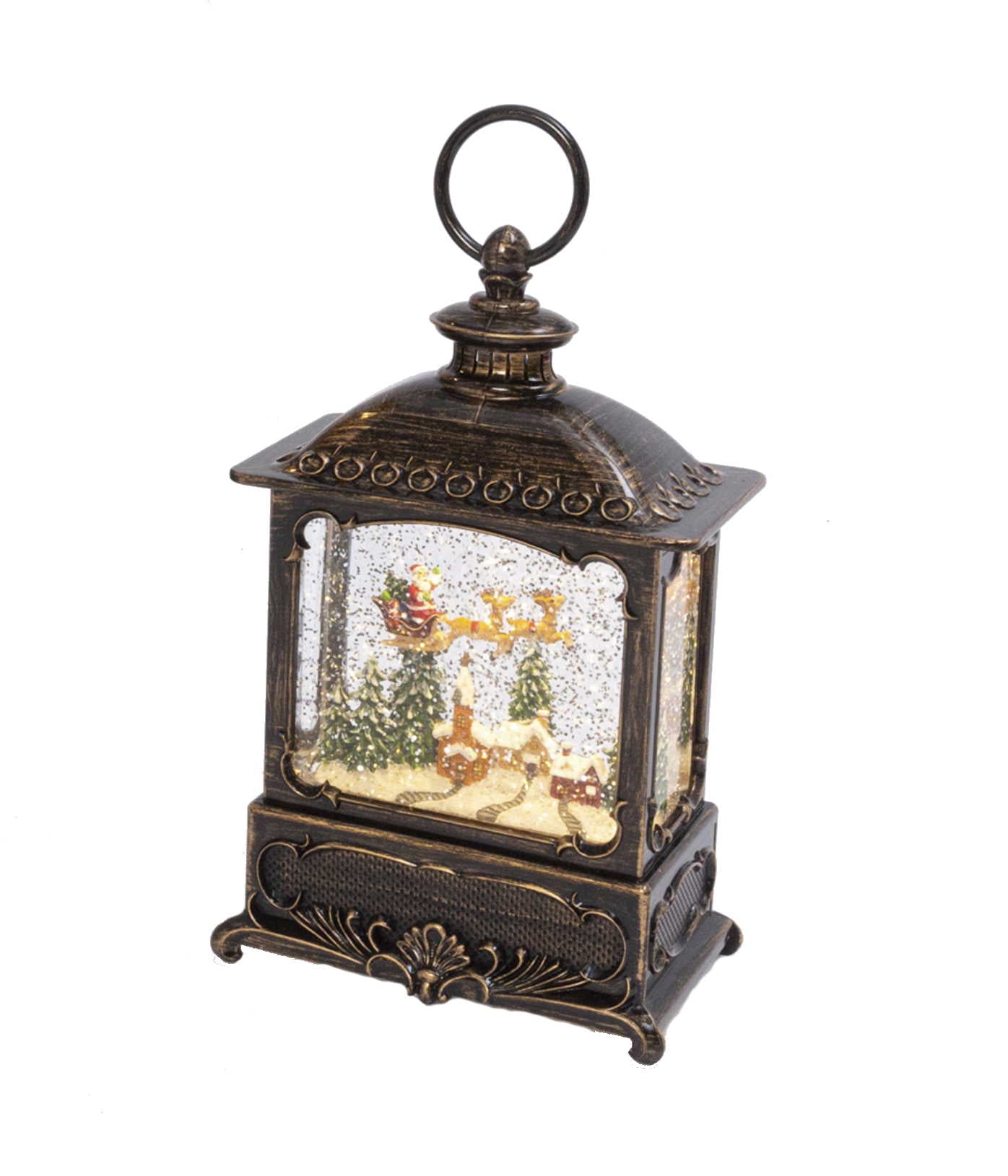 Lighted Spinning Water Lantern - Santa flies over the Village