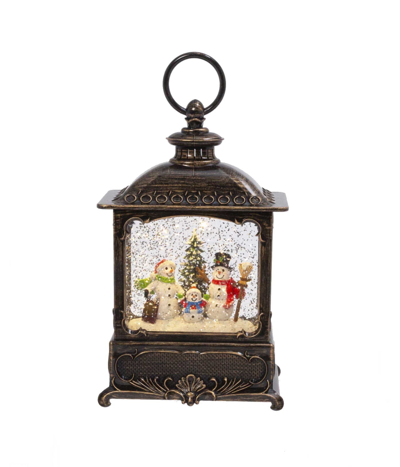 Lighted Spinning Water Lantern - Snowman Family