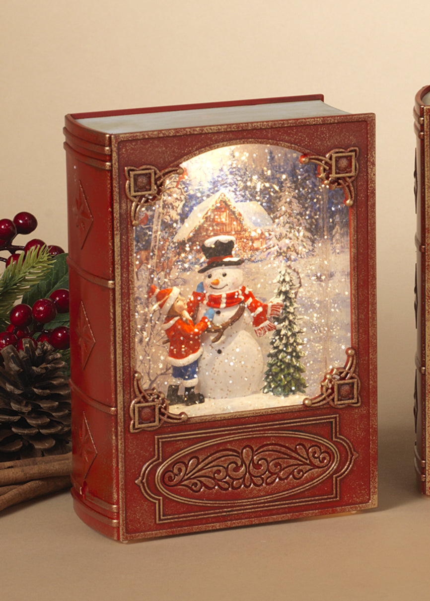 Lighted Spinning Waterglobe Book - Snowman