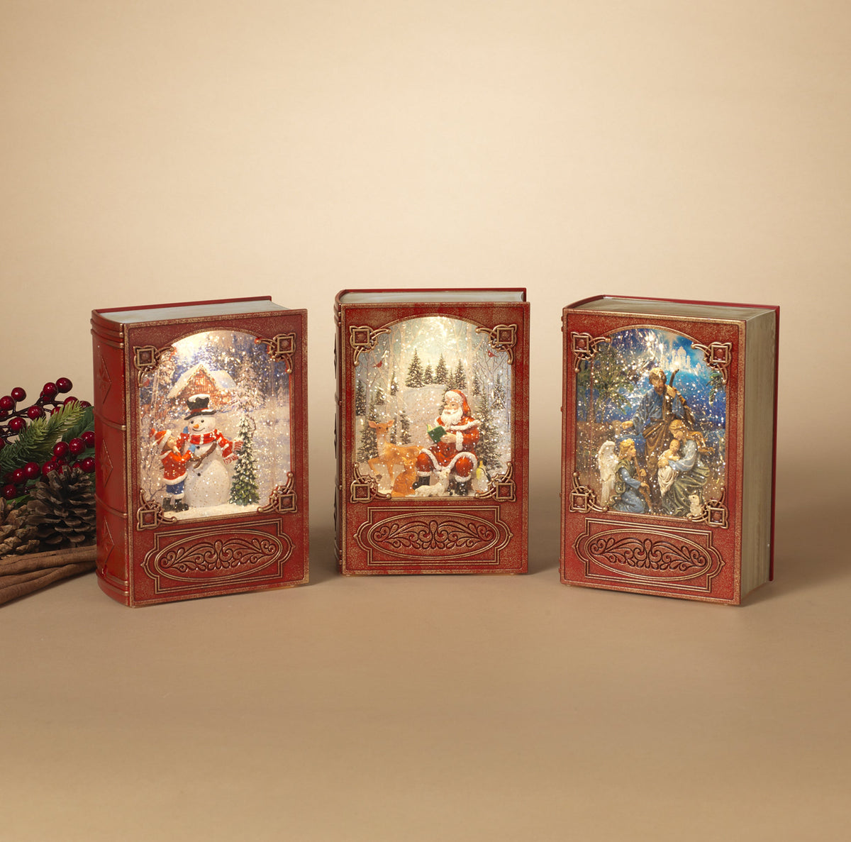 Lighted Spinning Waterglobe Book - Snowman