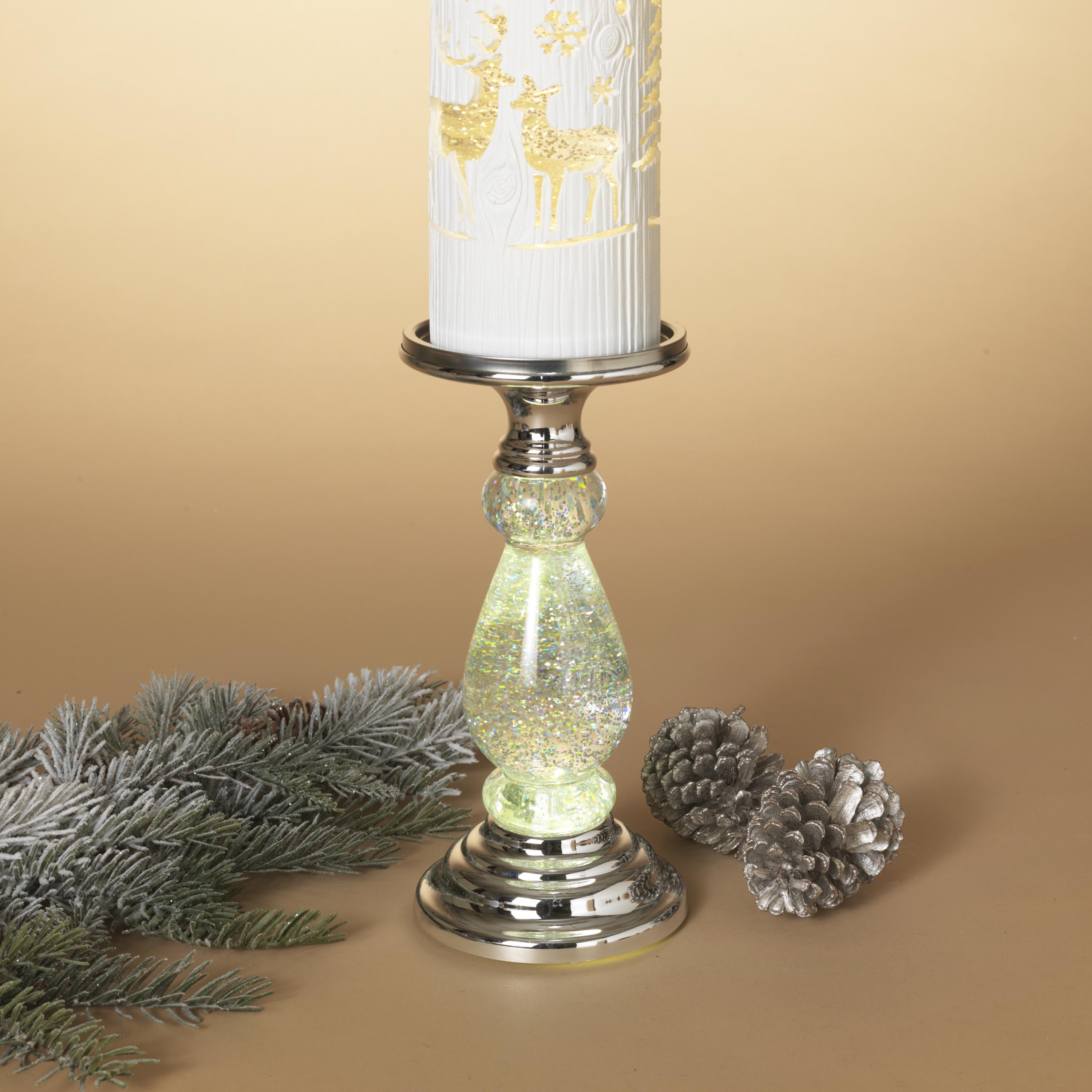 Lighted Spinning Waterglobe Candle Pedestal