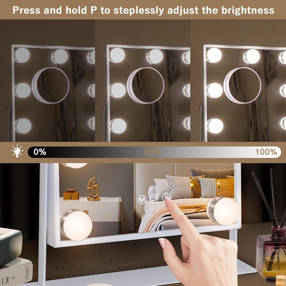 Lighted Vanity Mirror 12x10 Inch With 9 LED Bulbs 360 Rotation