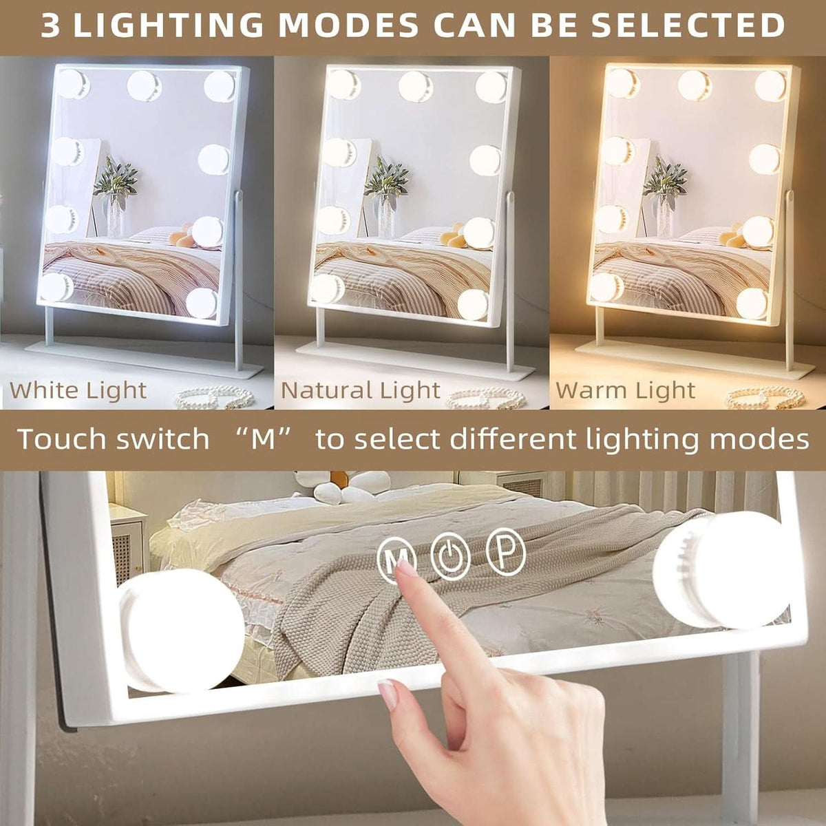 Lighted Vanity Mirror 12x10 Inch With 9 LED Bulbs 360 Rotation