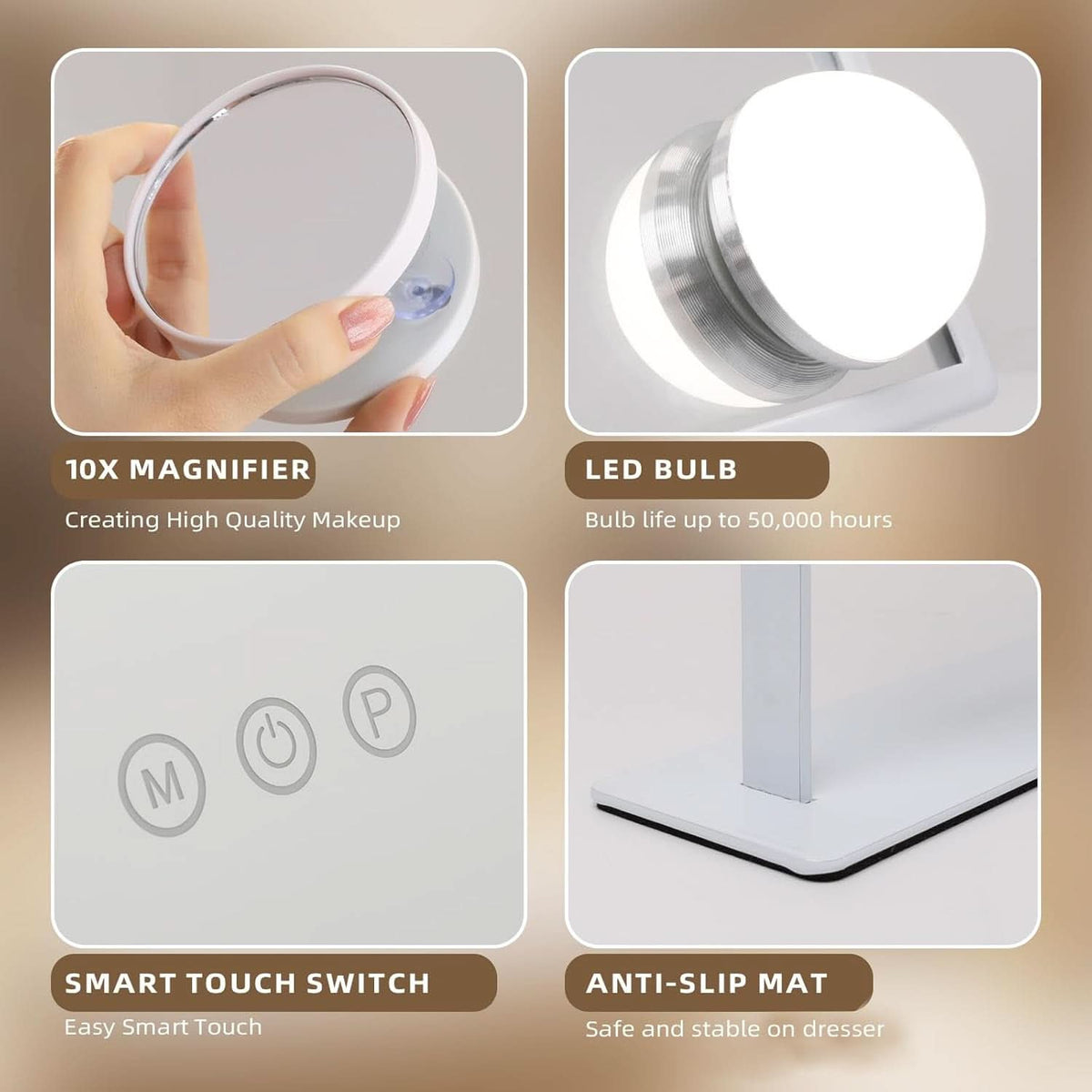 Lighted Vanity Mirror 12x10 Inch With 9 LED Bulbs 360 Rotation
