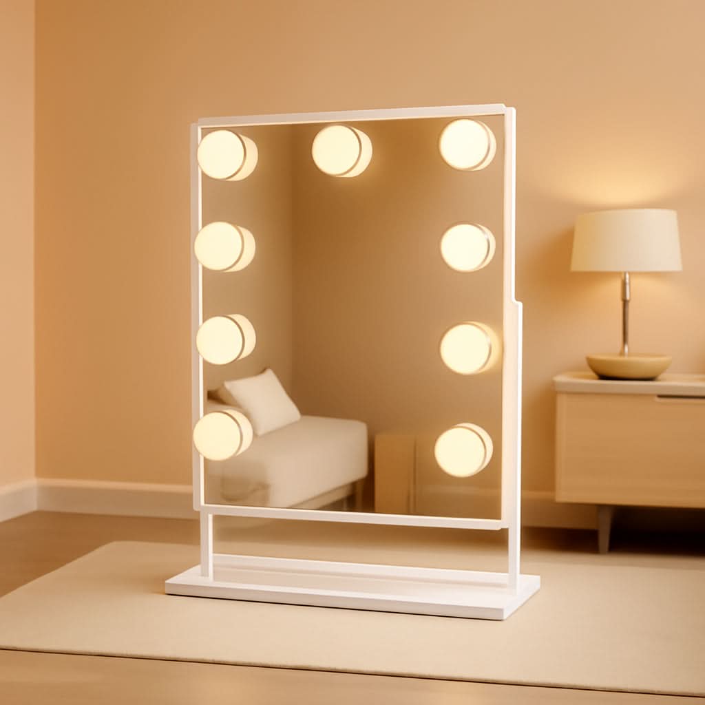 Lighted Vanity Mirror 12x10 Inch With 9 LED Bulbs 360 Rotation