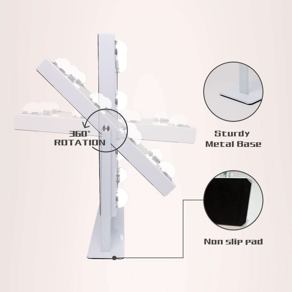 Lighted Vanity Mirror With Detachable 10X Magnification, 15x12 Travel Size