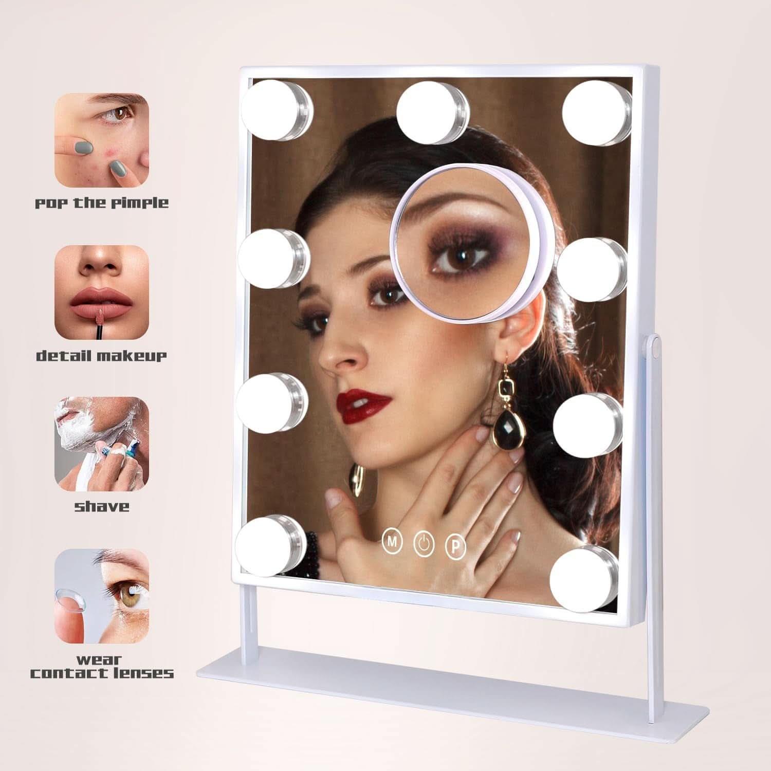Lighted Vanity Mirror With Detachable 10X Magnification, 15x12 Travel Size