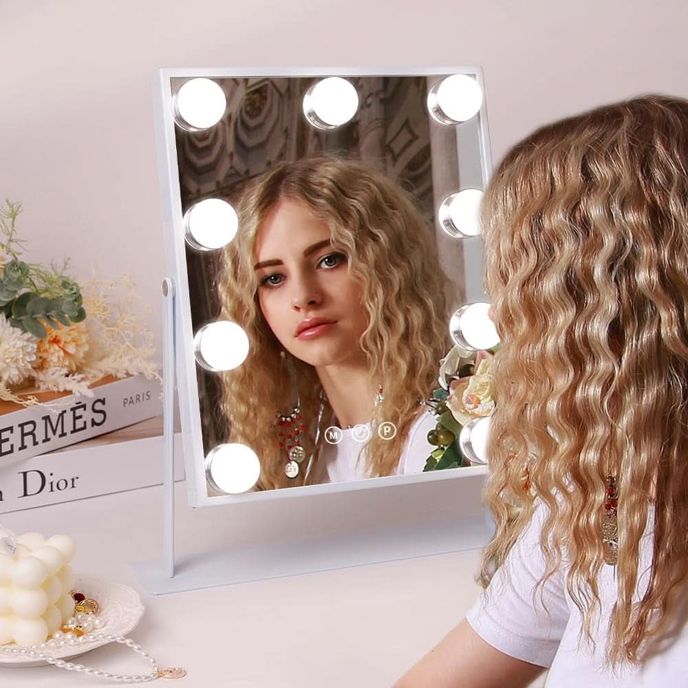 Lighted Vanity Mirror With Detachable 10X Magnification, 15x12 Travel Size
