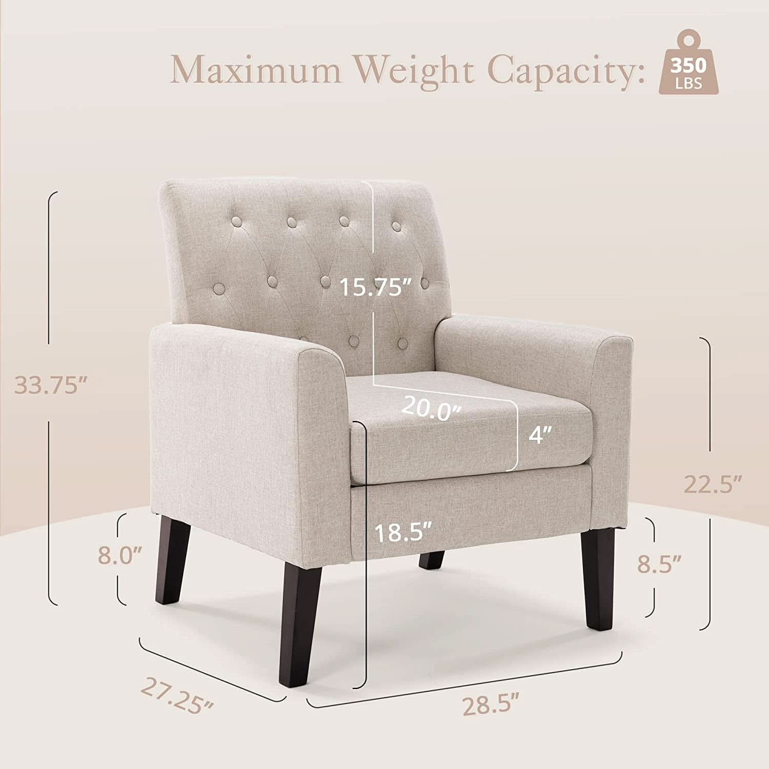 Linen Accent Chair With Button Tufting For Living Room