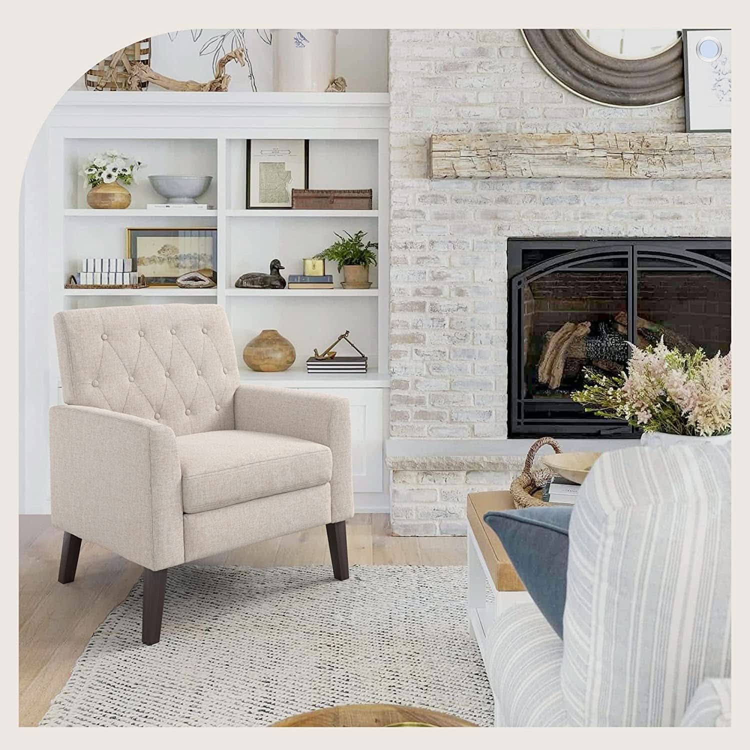 Linen Accent Chair With Button Tufting For Living Room