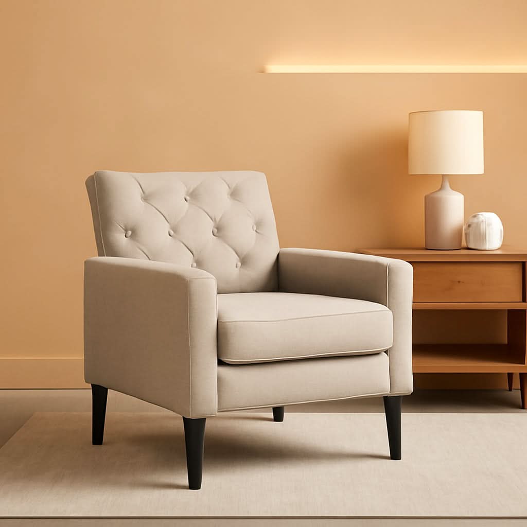 Linen Accent Chair With Button Tufting For Living Room