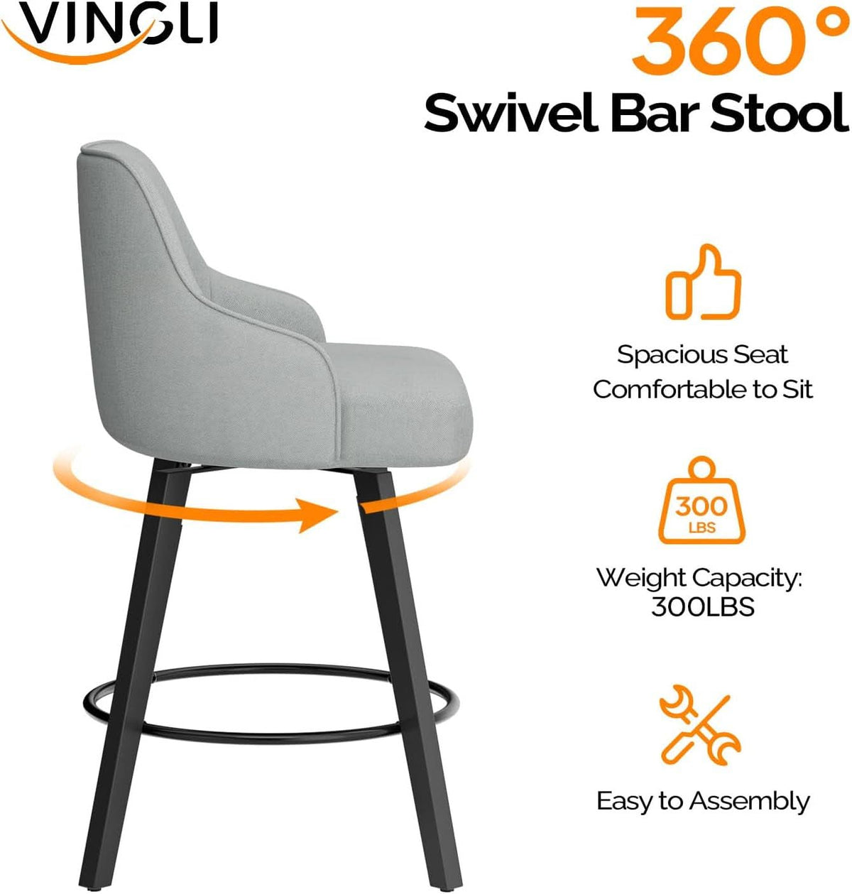 Linen Fabric Upholstered Swivel Barstools Set of Two