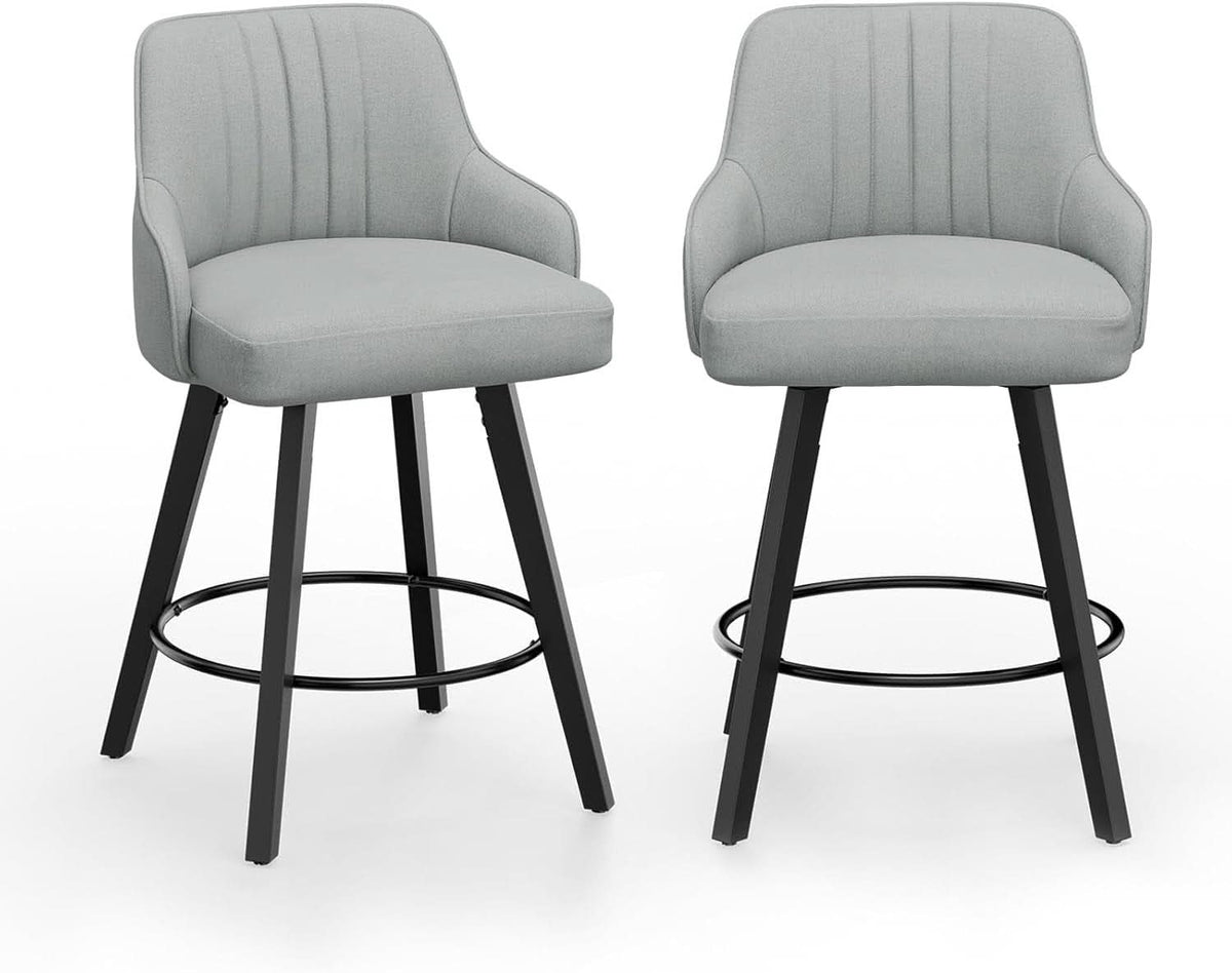 Linen Fabric Upholstered Swivel Barstools Set of Two