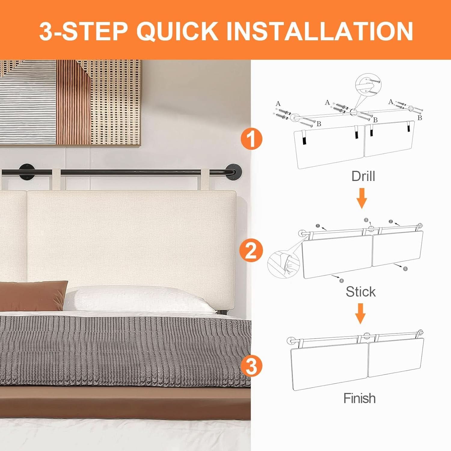 Linen Upholstered King Headboard Wall Mounted Bedroom Decor