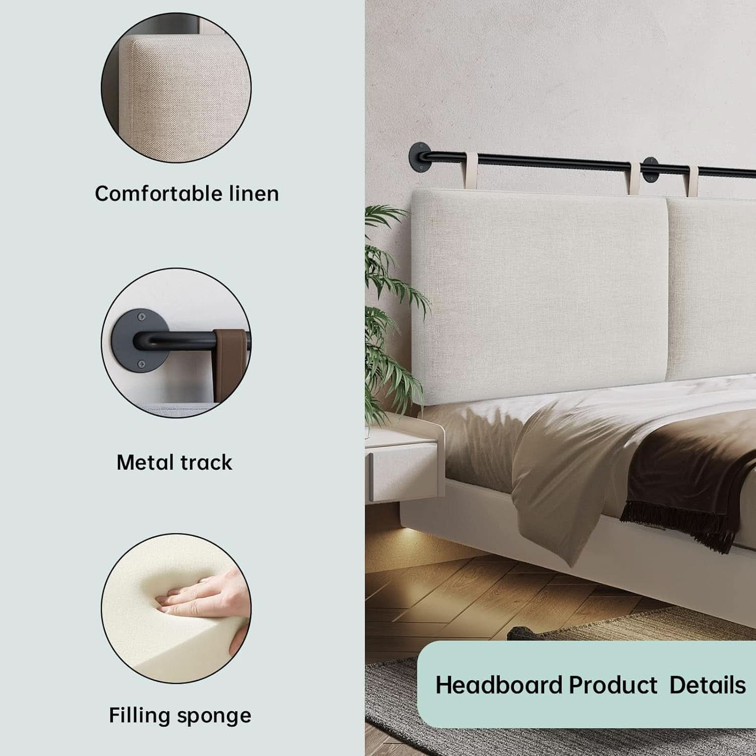 Linen Upholstered King Headboard Wall Mounted Bedroom Decor