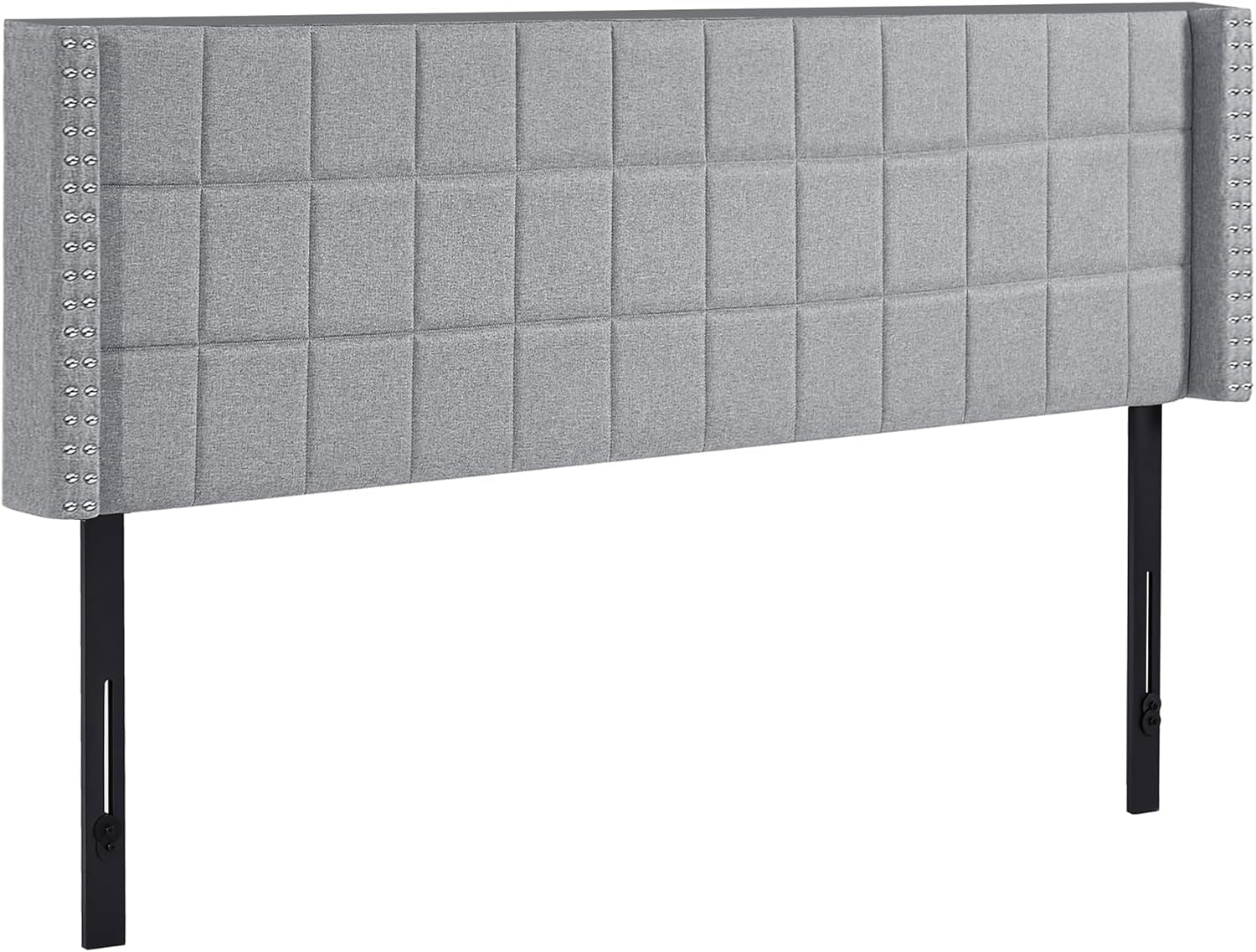Linen Upholstered King Size Headboard With Nailhead Trim