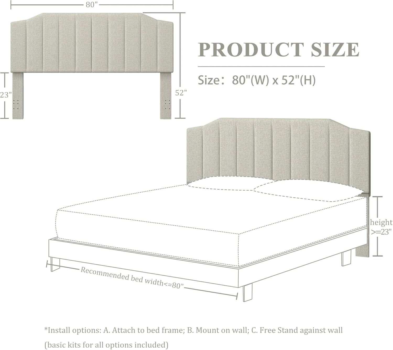 Linen Upholstered King Size Headboard with Easy Assembly