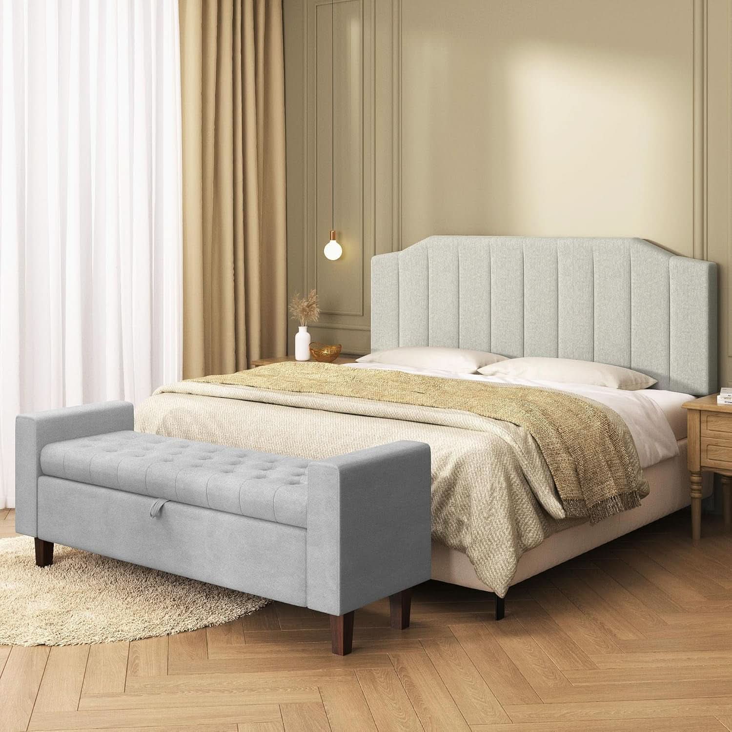 Linen Upholstered King Size Headboard with Easy Assembly
