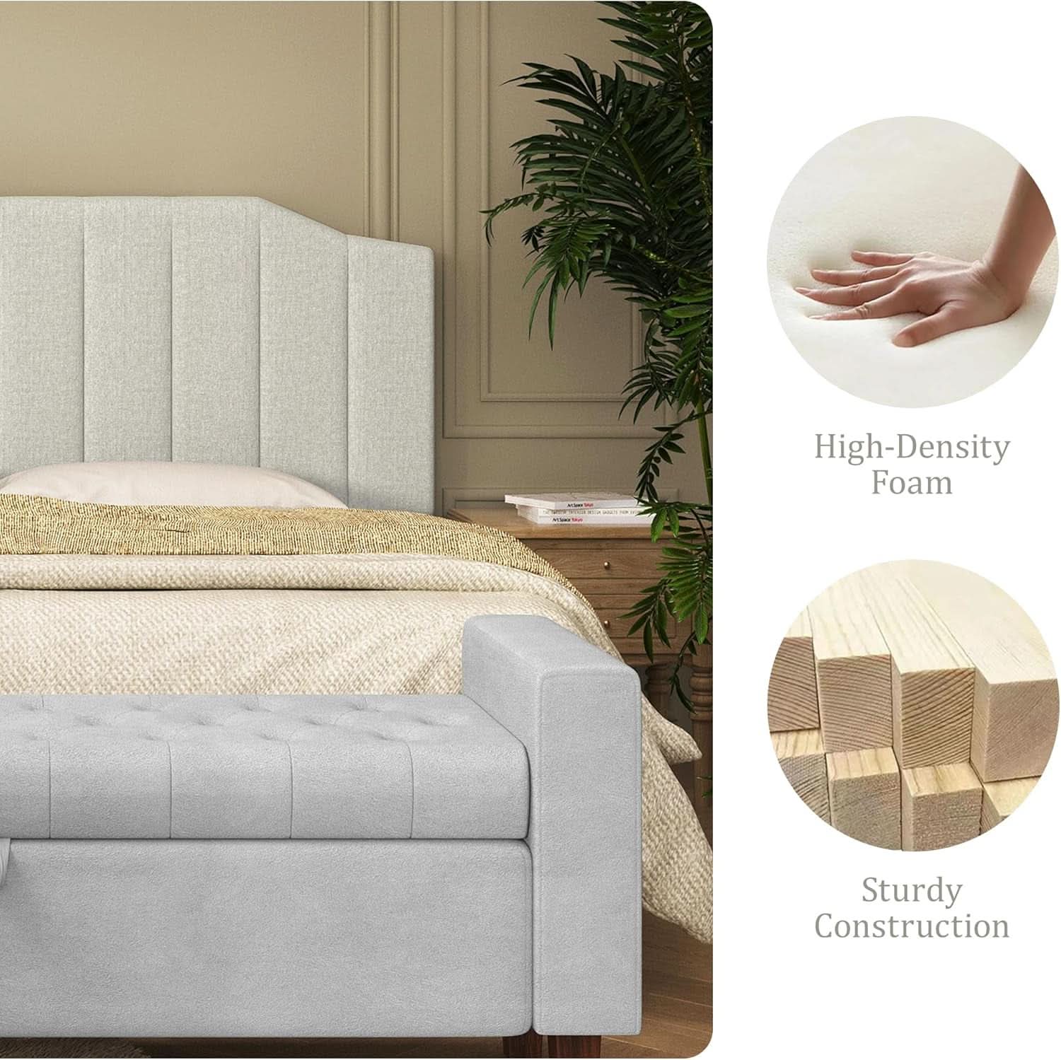 Linen Upholstered King Size Headboard with Easy Assembly