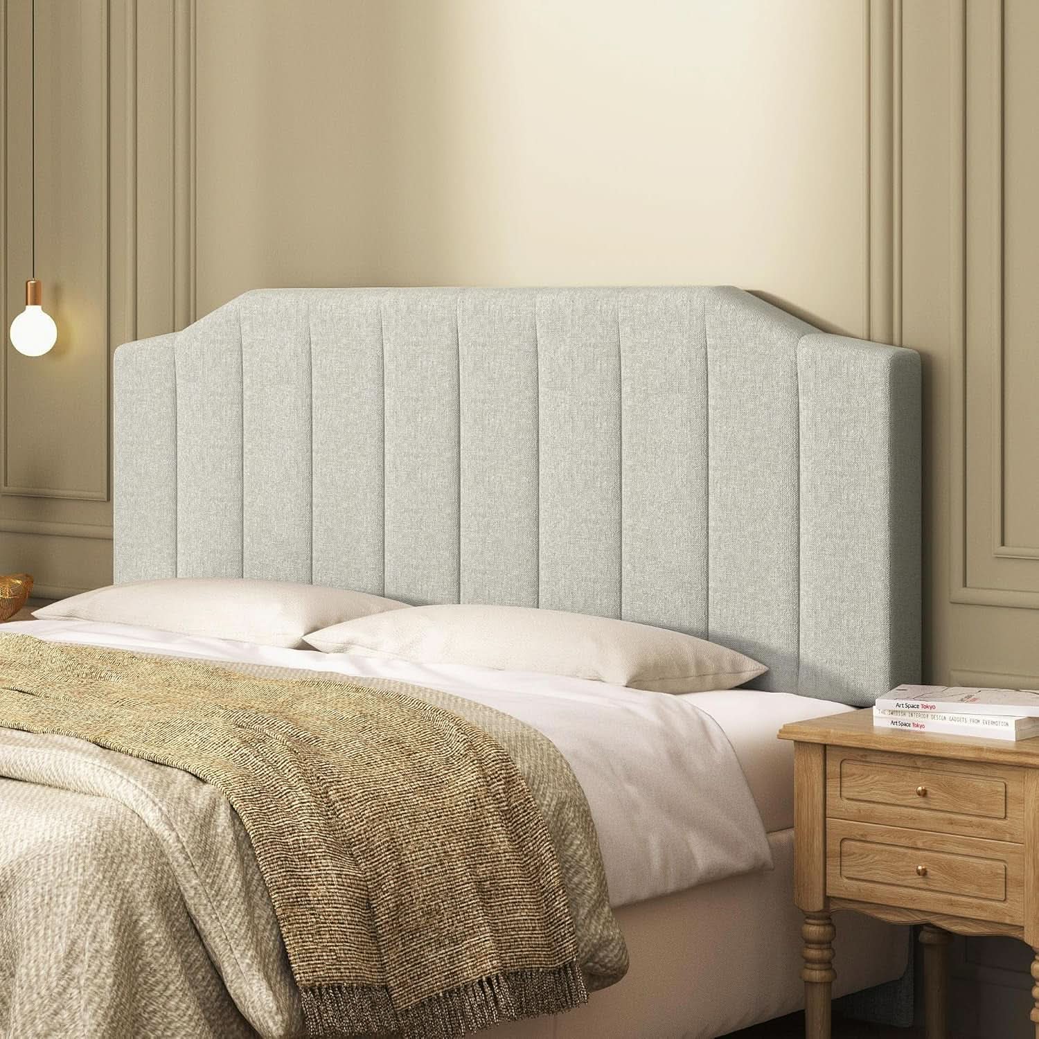 Linen Upholstered King Size Headboard with Easy Assembly