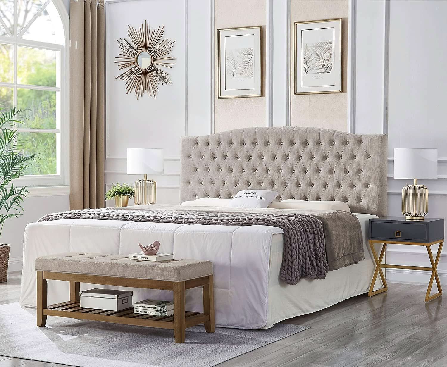 Linen Upholstered Tufted King Headboard for Stylish Comfort
