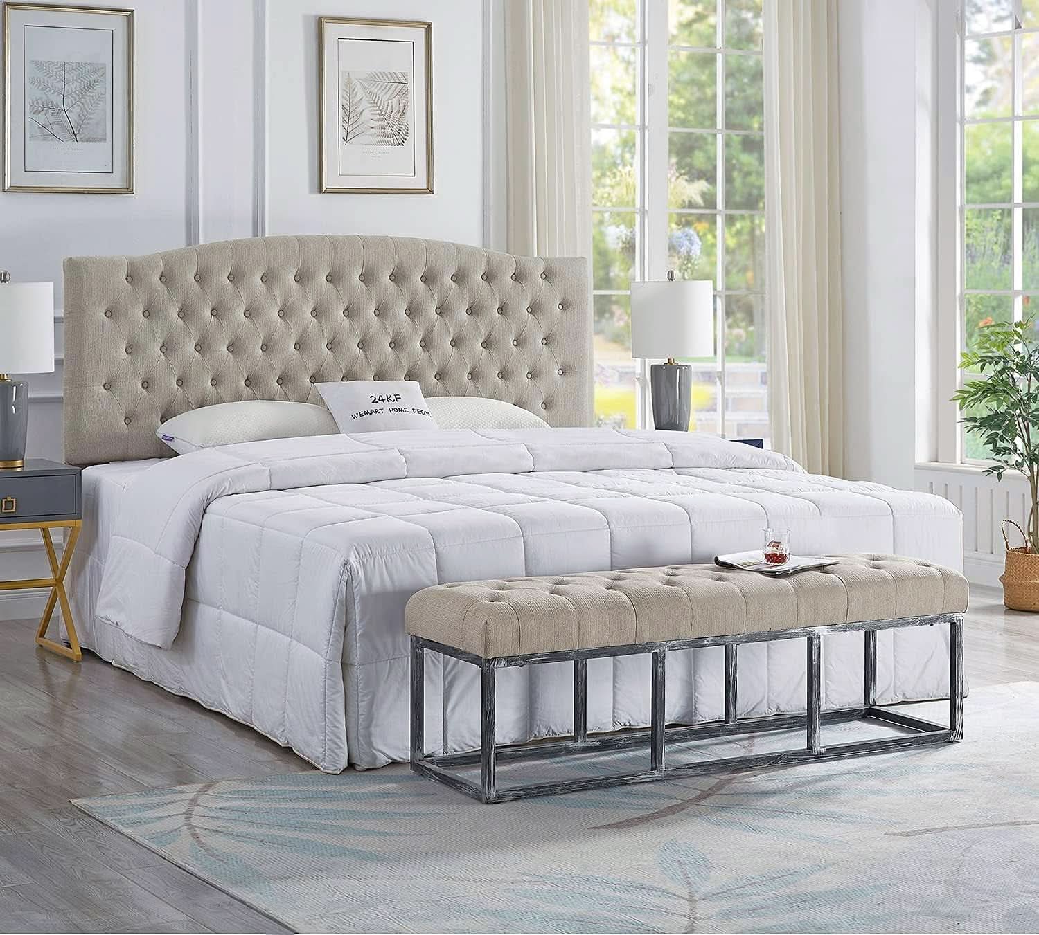 Linen Upholstered Tufted King Headboard for Stylish Comfort