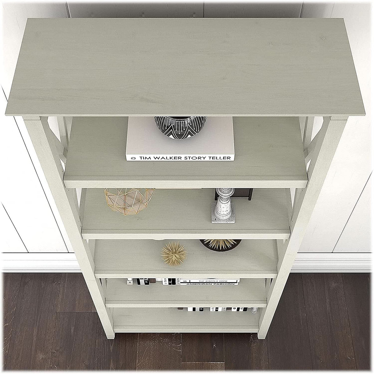 Linen White Oak 5 Shelf Bookcase Set 2 Tall 66H 32W 13D