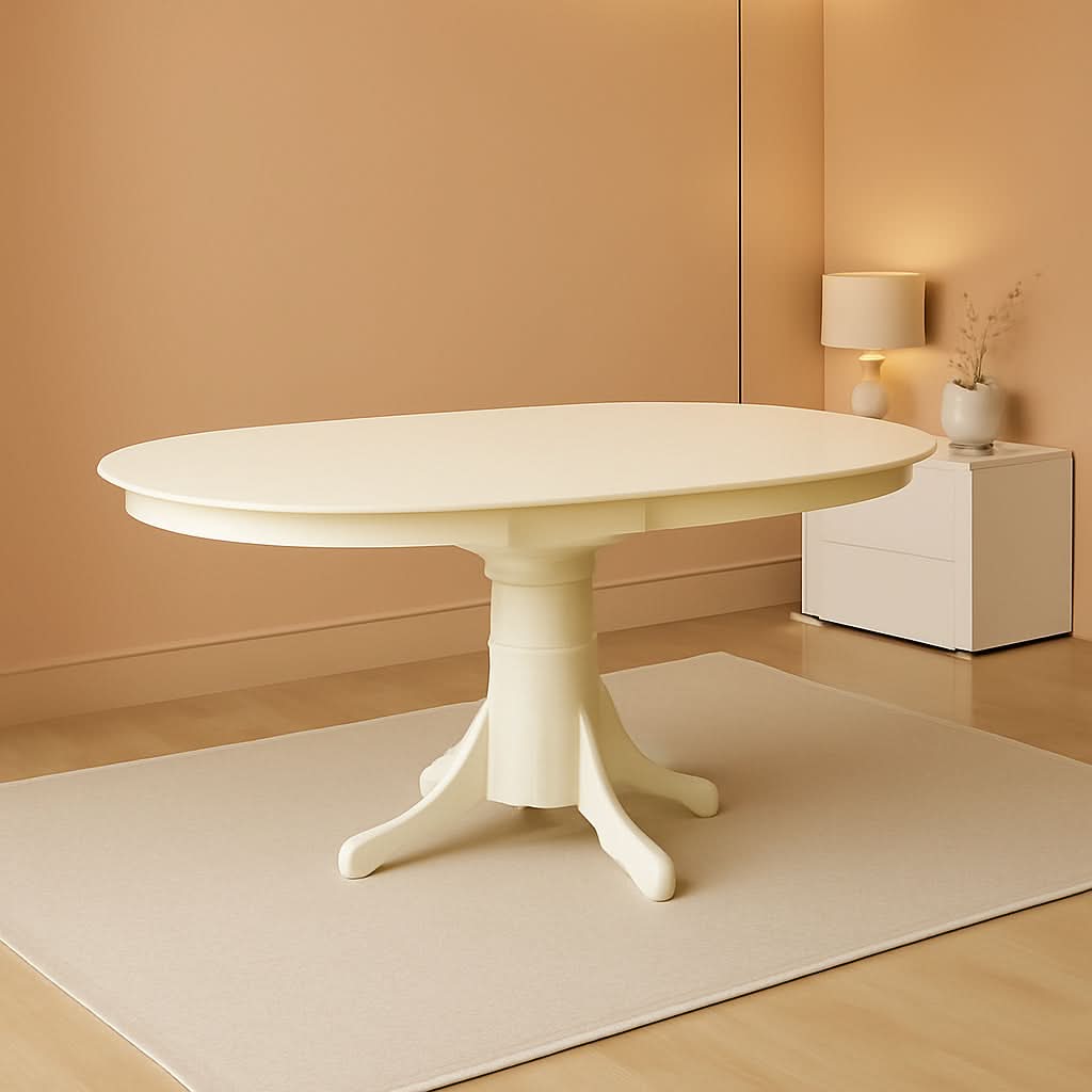 Linen White Round Wooden Dining Table For Dining Room