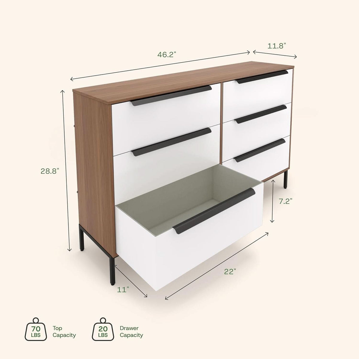 Lira Premium Dark Brown Solid Wood Dresser Six Drawers