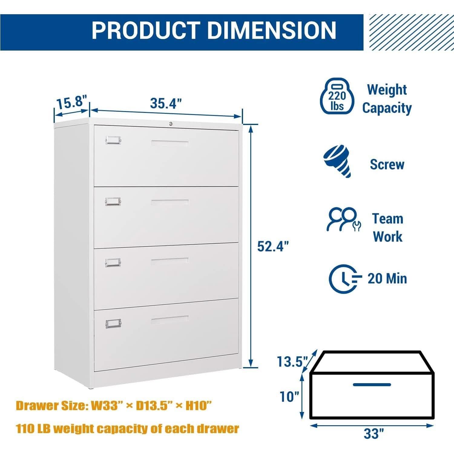 Lockable 4 Drawer Metal File Cabinet For Home Office