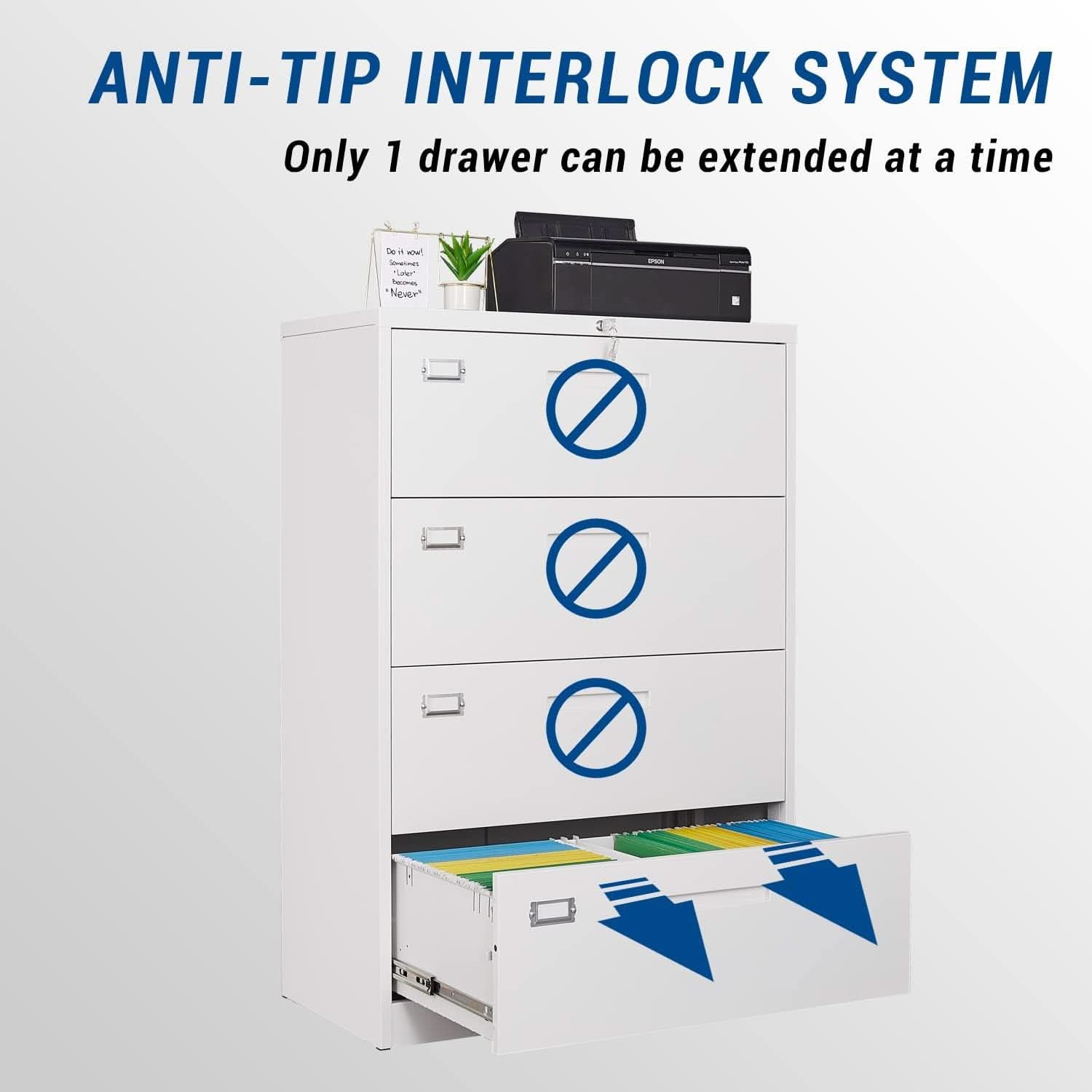 Lockable 4 Drawer Metal File Cabinet For Home Office