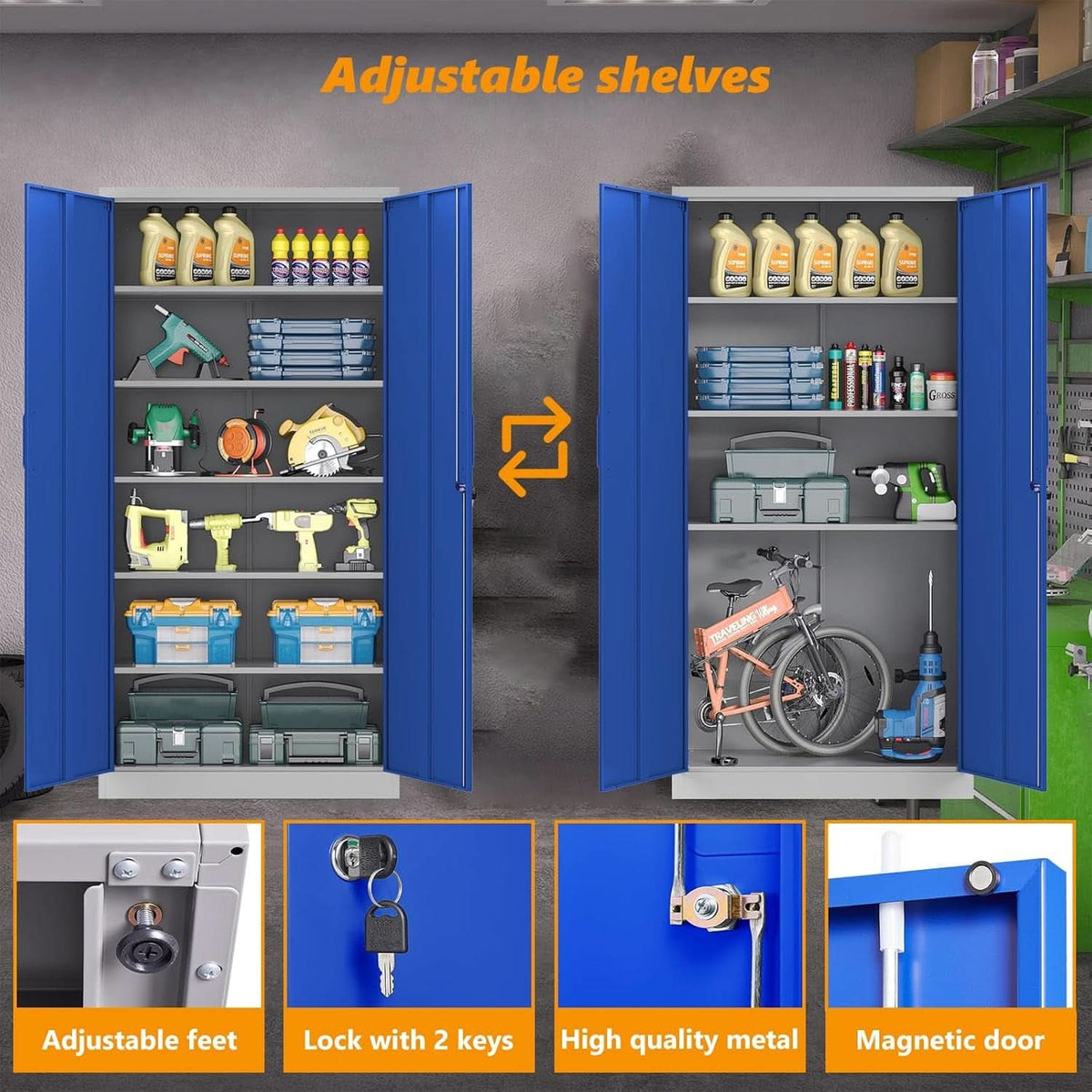 Lockable 71 Inch Metal Garage Storage Cabinet For Home Office