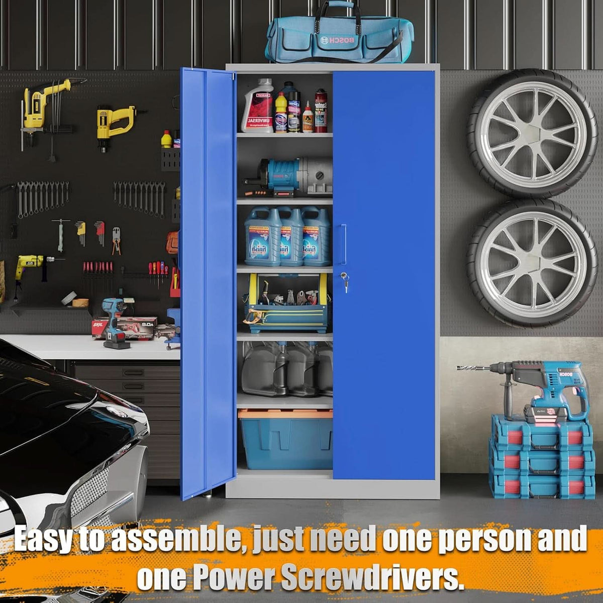 Lockable 71 Inch Metal Garage Storage Cabinet For Home Office