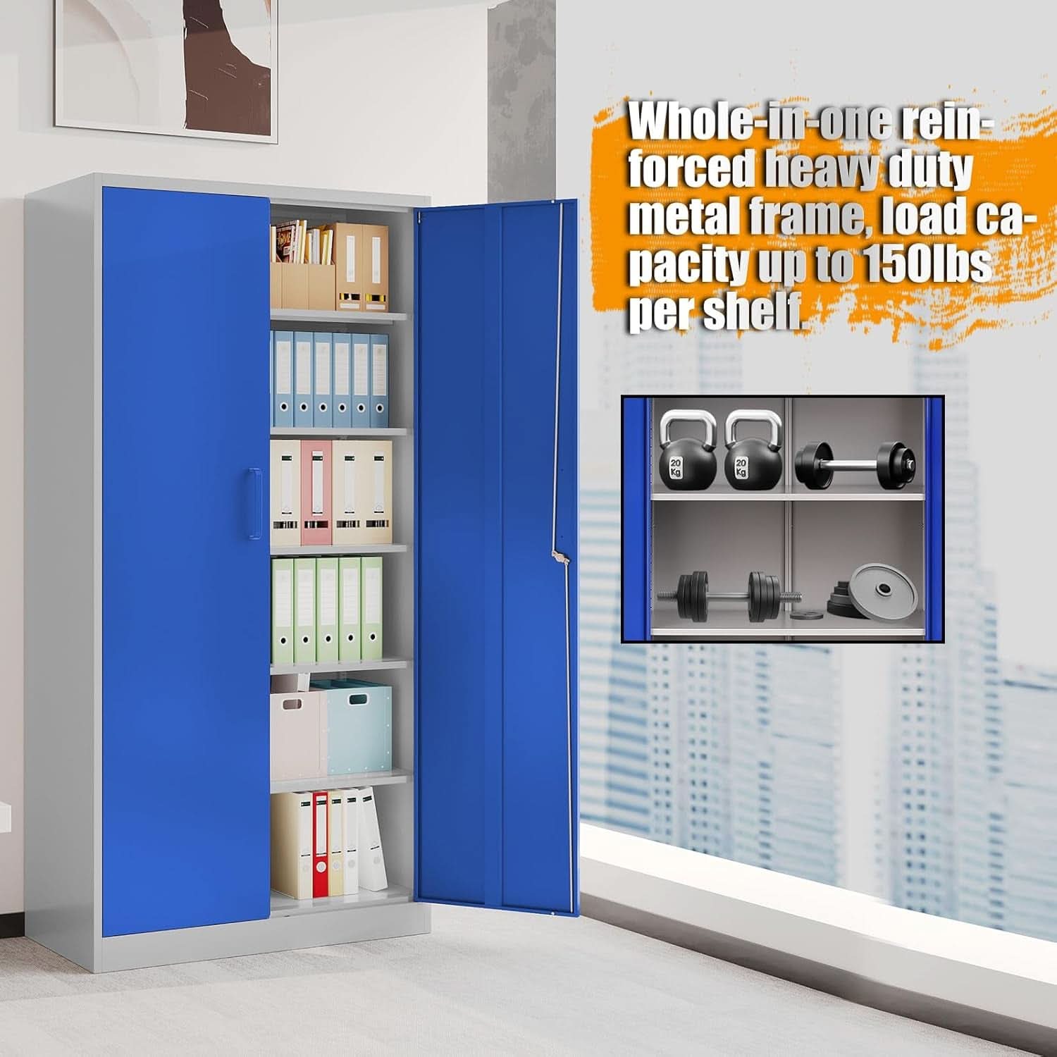 Lockable 71 Inch Metal Garage Storage Cabinet For Home Office