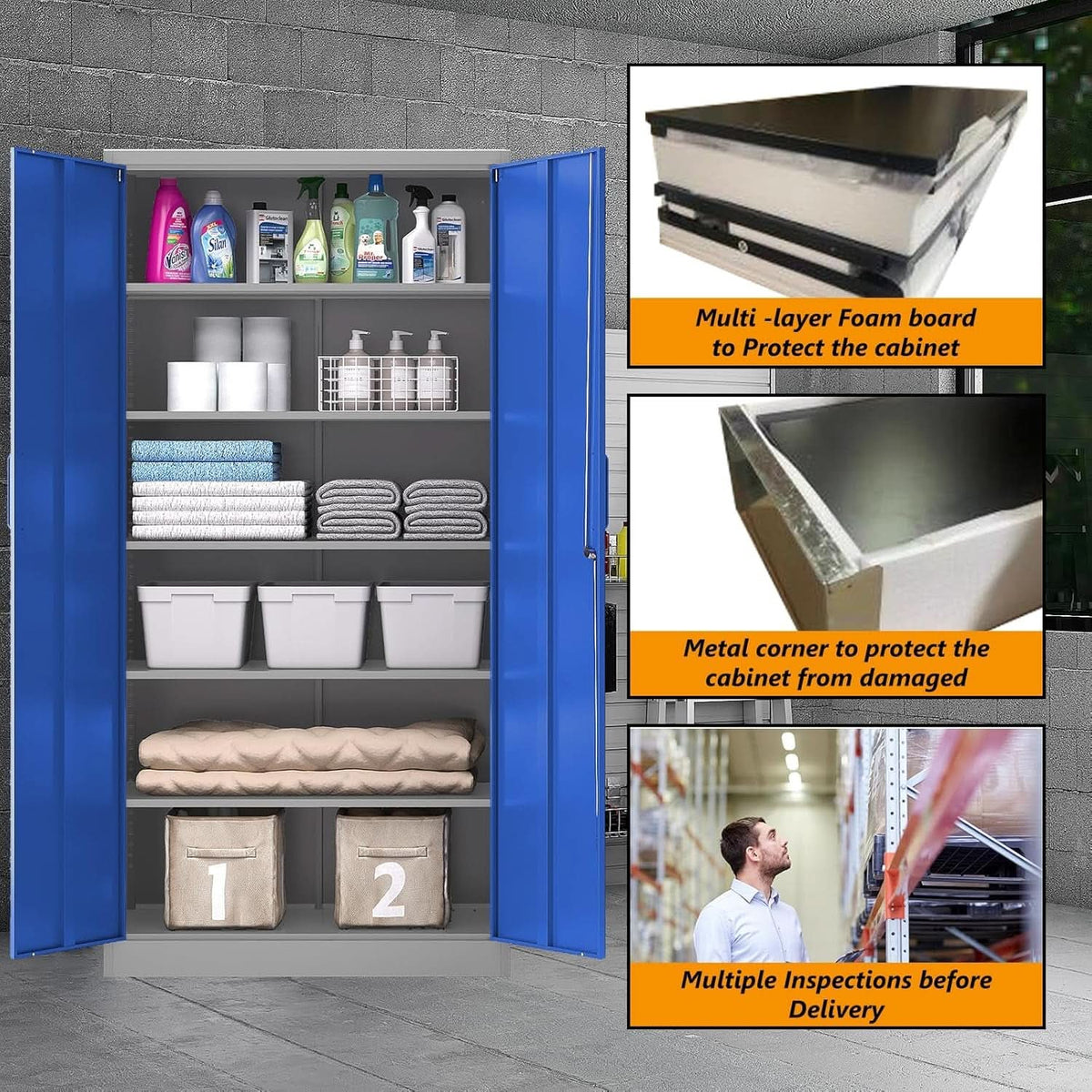 Lockable 71 Inch Metal Garage Storage Cabinet For Home Office