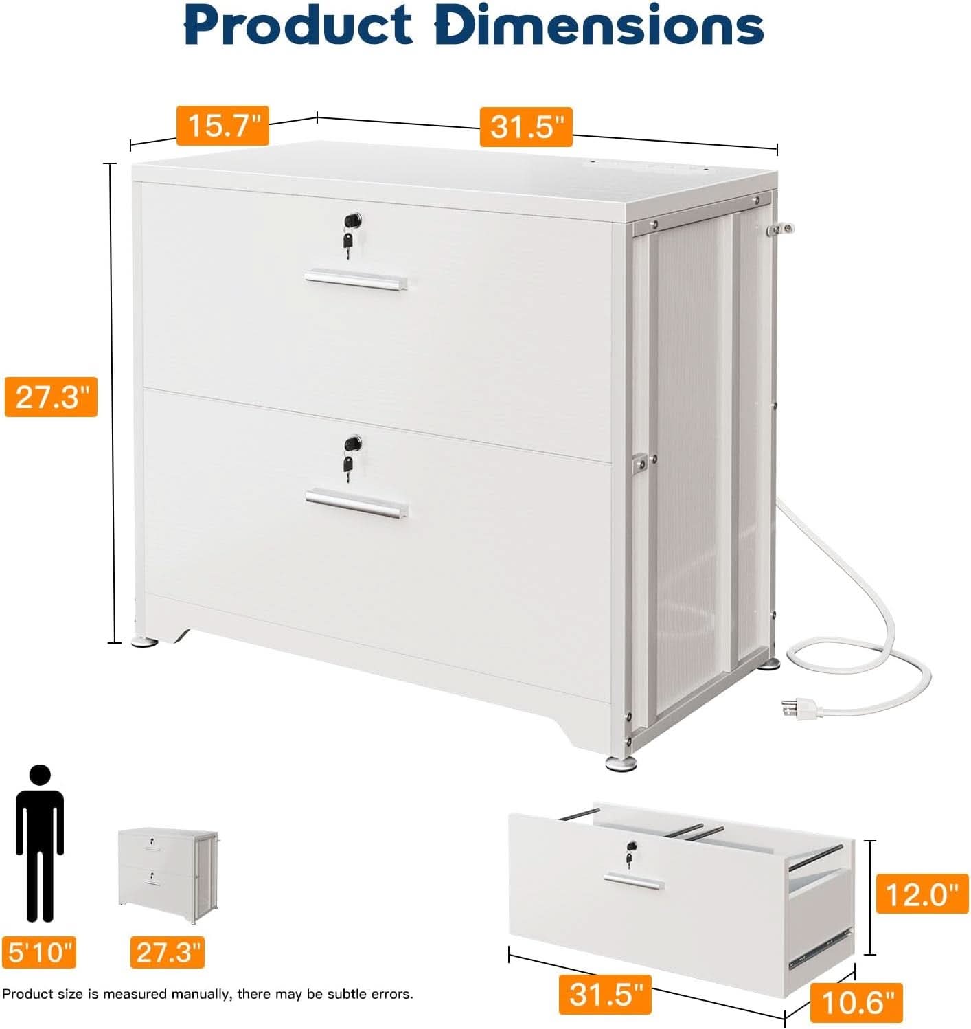 Lockable File Cabinet With Charging Station For Home Office
