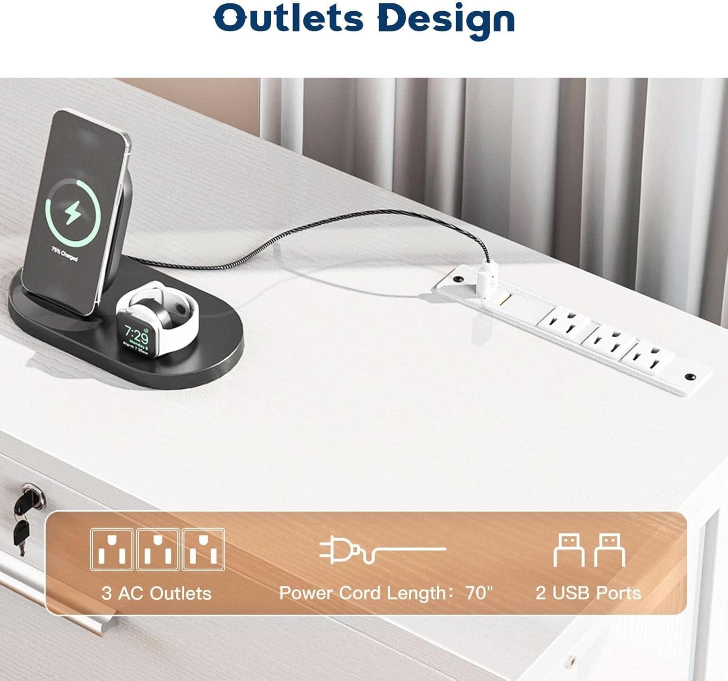 Lockable File Cabinet With Charging Station For Home Office