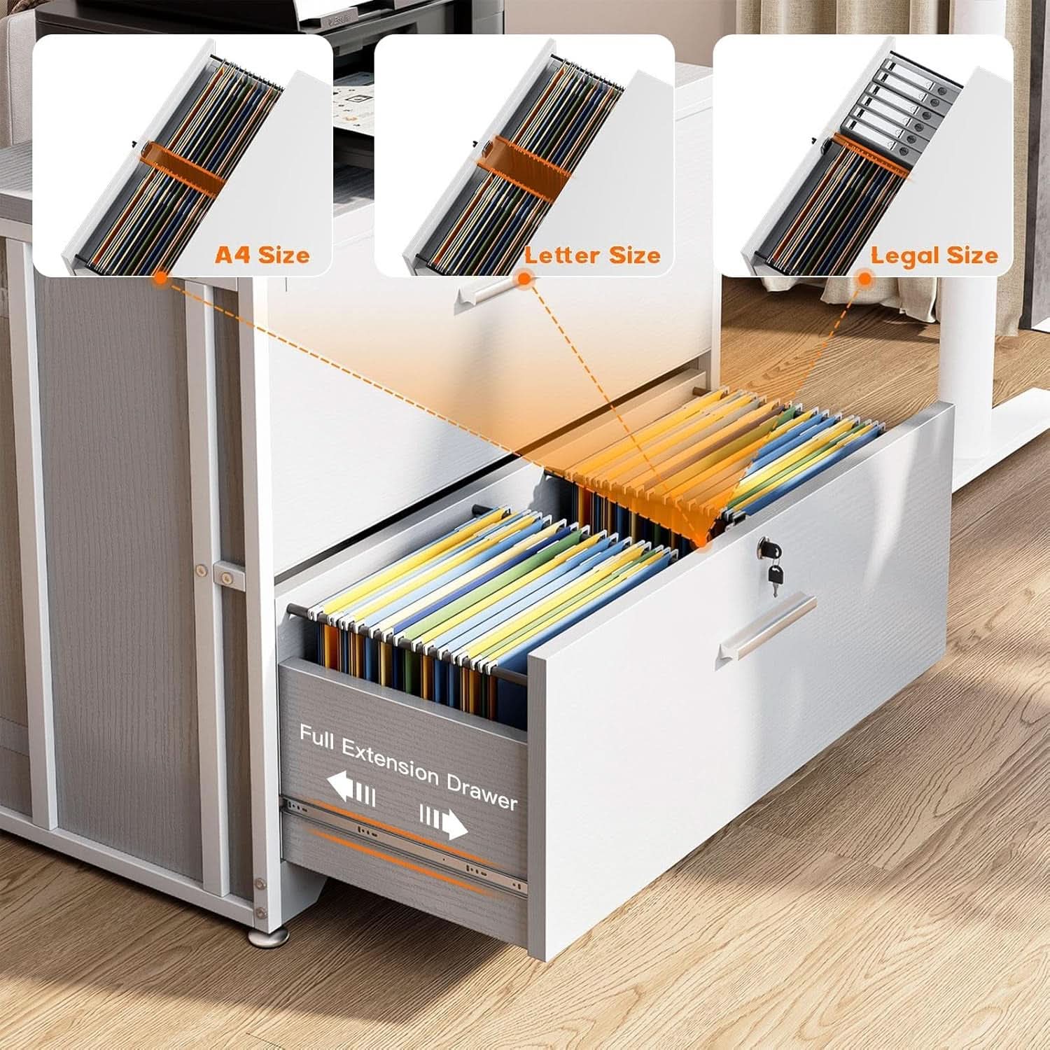 Lockable File Cabinet With Charging Station For Home Office