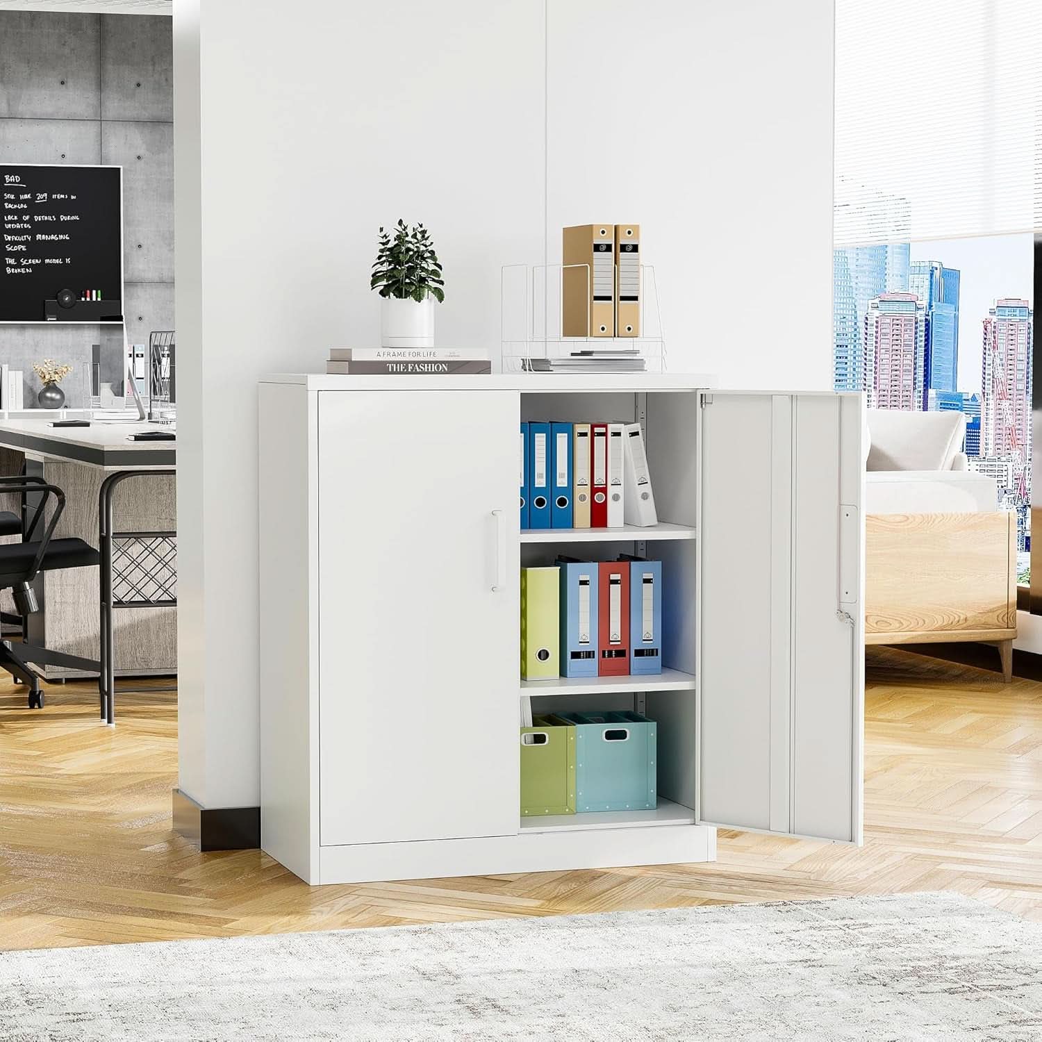 Lockable Metal Cabinet With 2 Doors And Adjustable Shelves