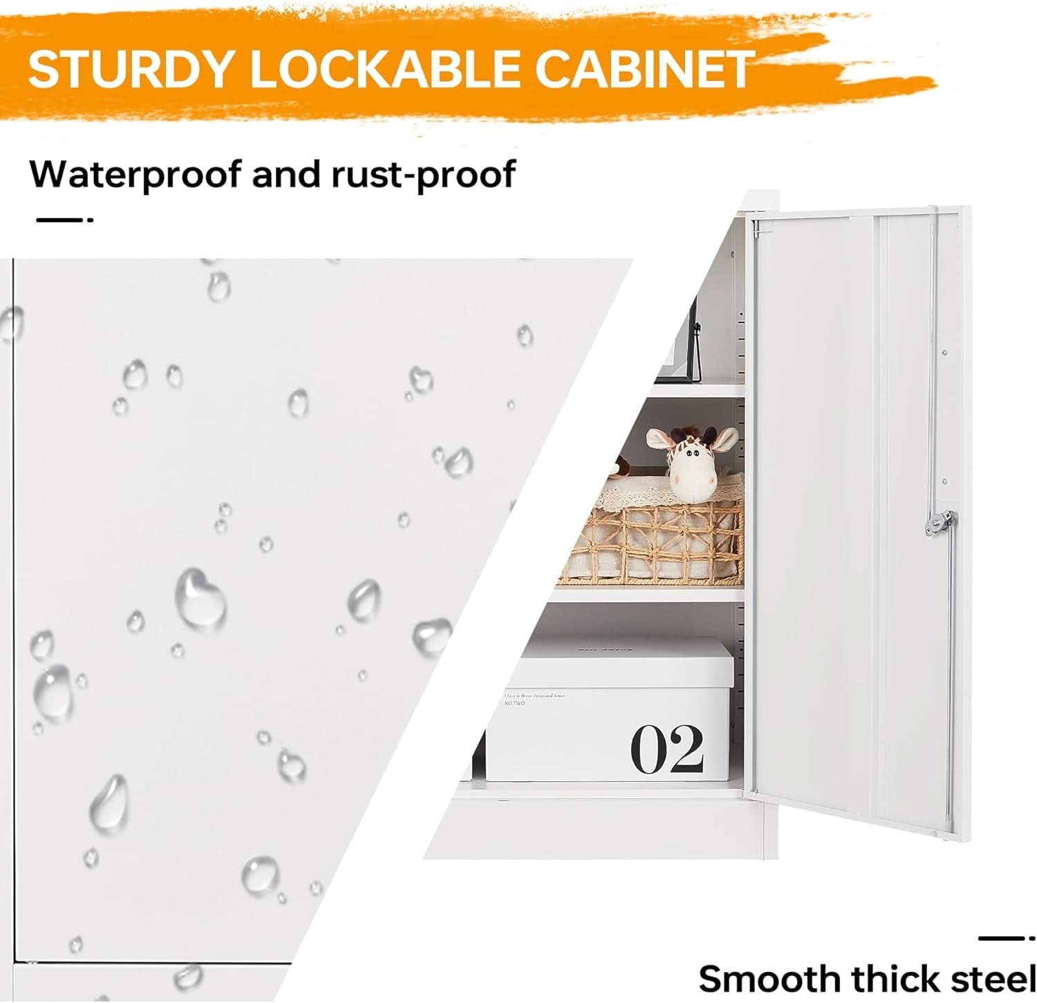 Lockable Metal Cabinet With 2 Doors And Adjustable Shelves