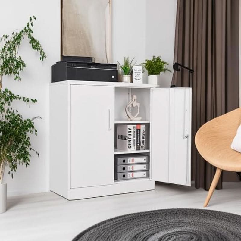 Lockable Metal Cabinet With 2 Doors And Adjustable Shelves