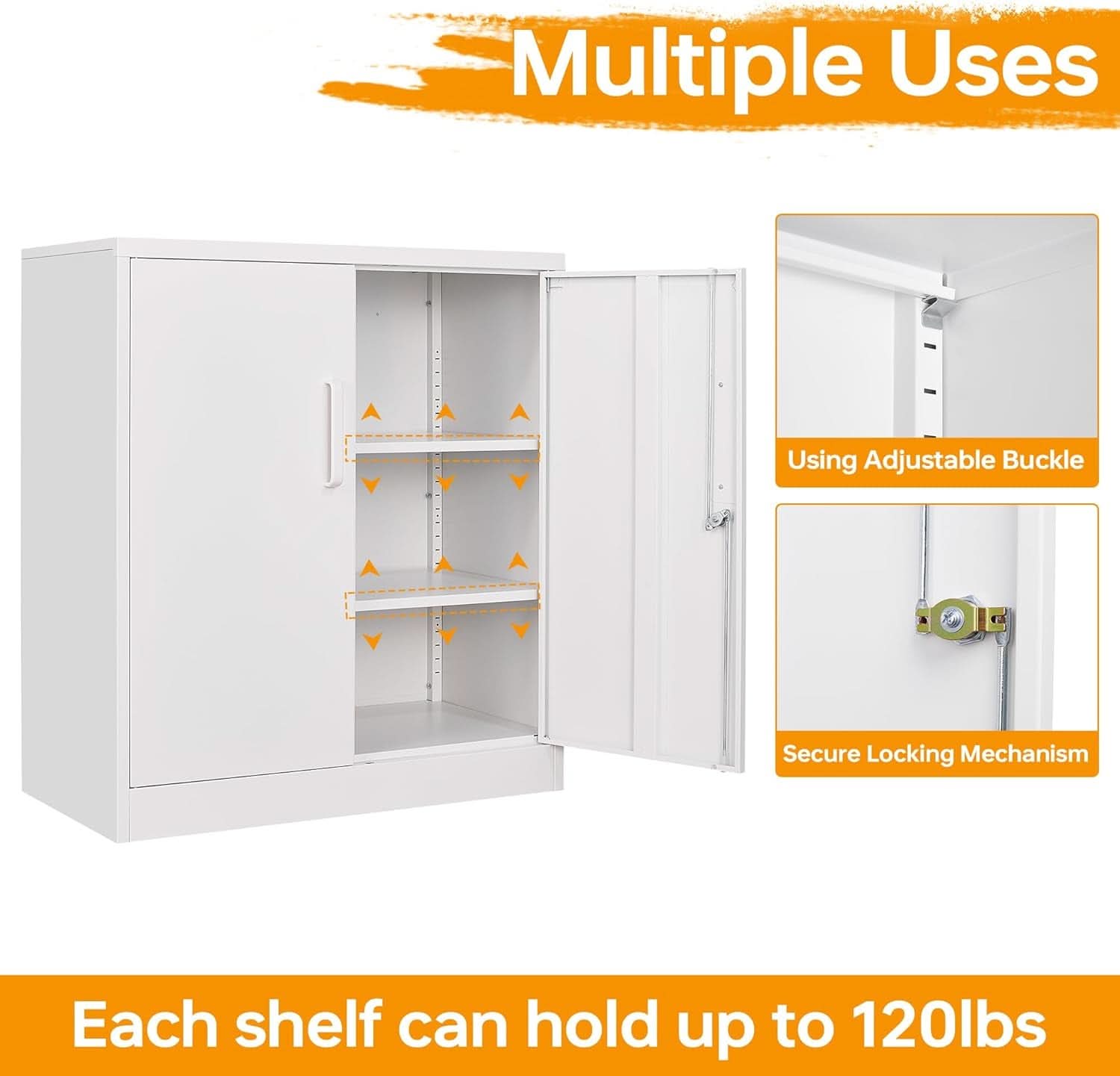 Lockable Metal Cabinet With 2 Doors And Adjustable Shelves