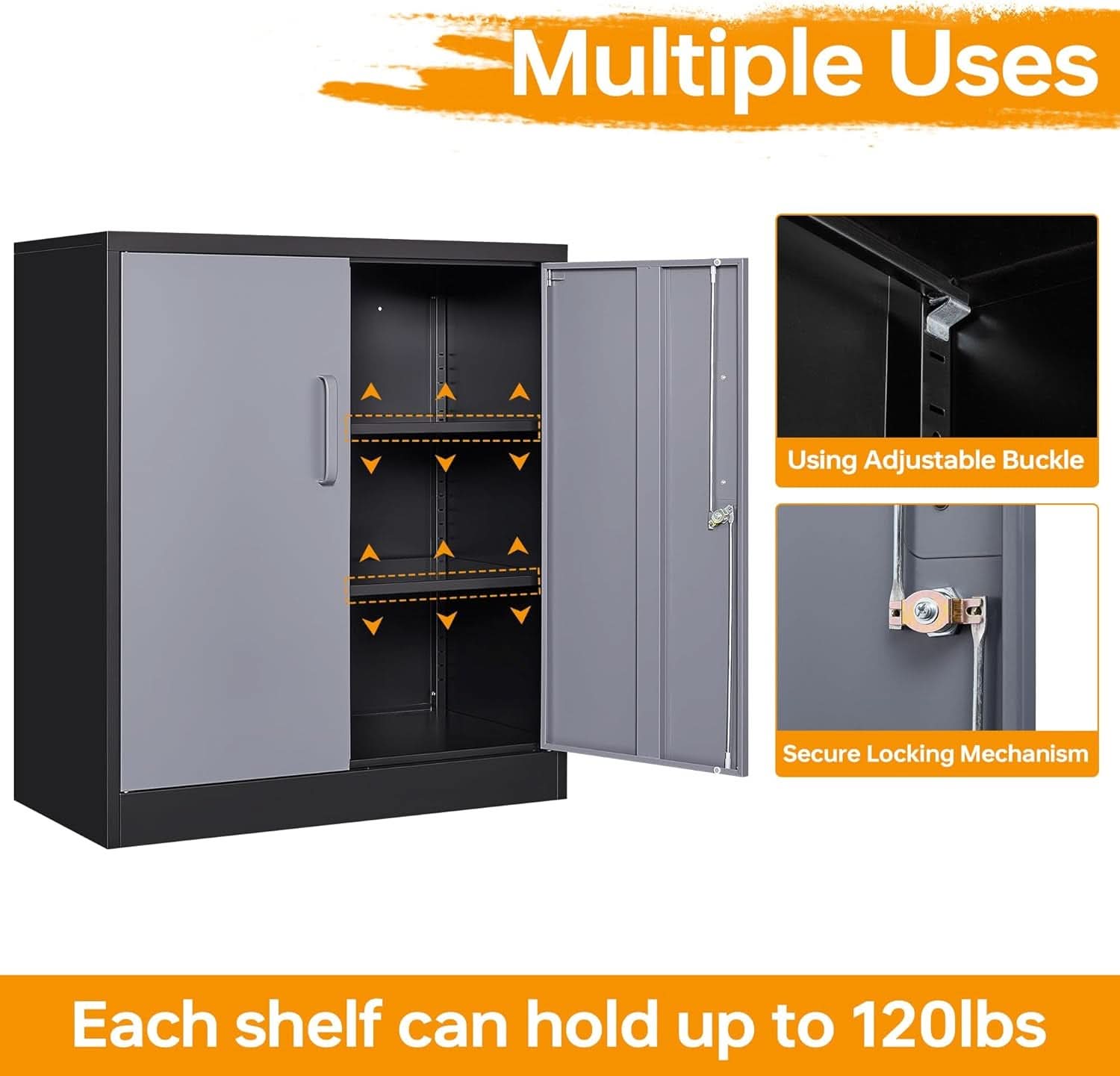 Lockable Metal Storage Cabinet With Adjustable Shelves
